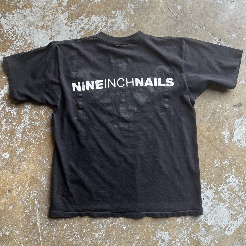 Vintage 1990’s Nine Inch Nails NIN Double Sided Print Black Rock Band Tee Large